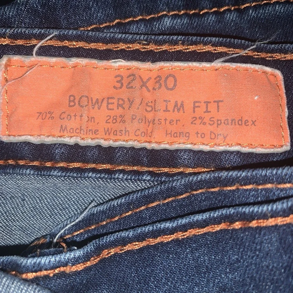 GENES Shop Jeans Mens 32x30‎ Bowery Slim Fit Blue Wash Whiskered Fading Logo EUC